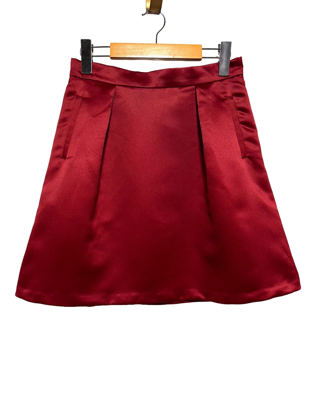 JACOB Romantic Red Satin A-Line Mini Skirt Pleated Preppy Holiday Fall Autumn S